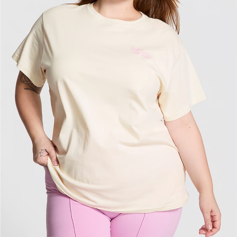 PINK Victoria's Secret Cream Short Sleeve Campus Tee NWT
